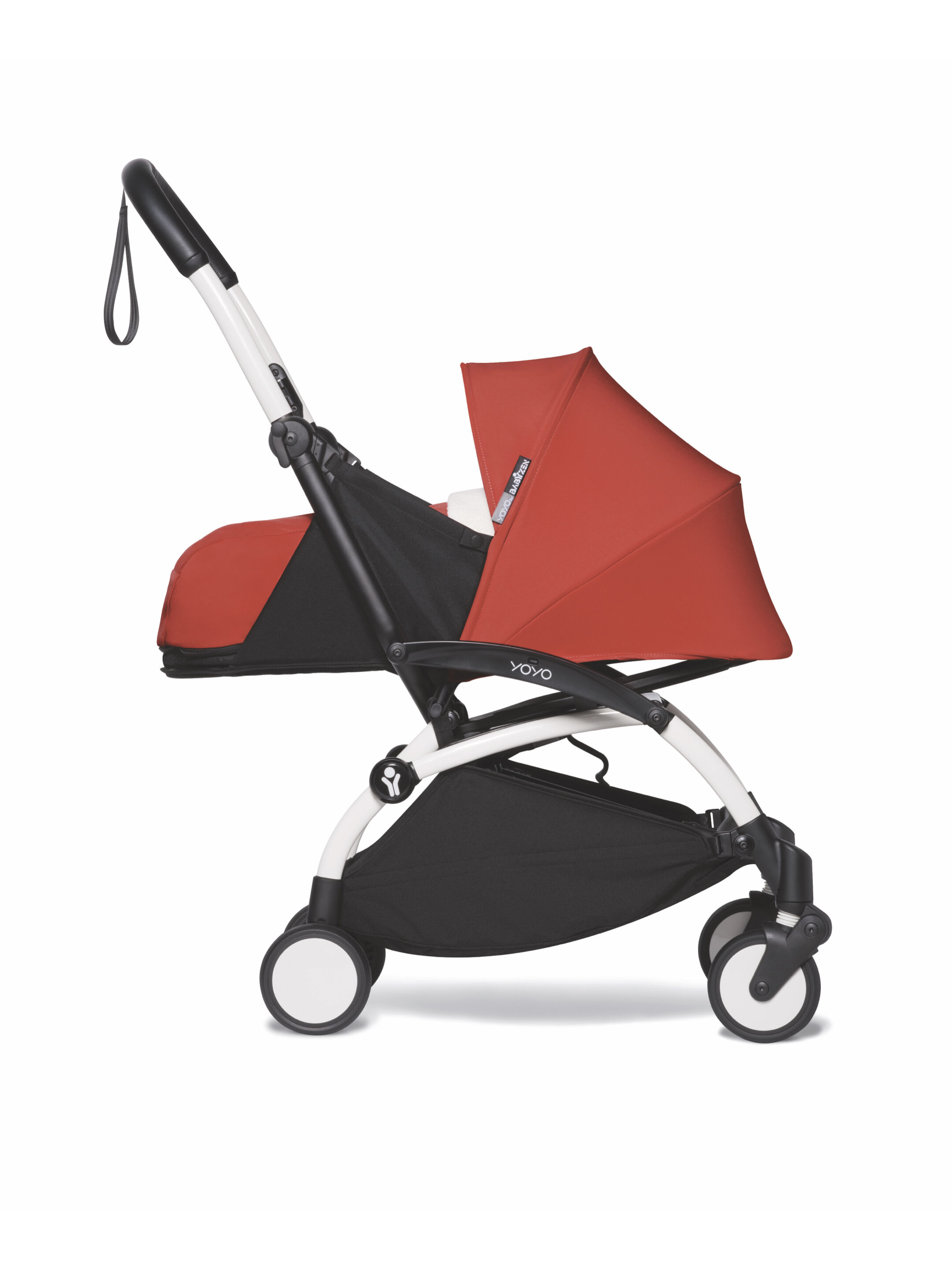 عربة أطفال بيبي زن يويو بهيكل أبيض ومجموعة مقعد عربة للأطفال حديثي الولادة أحمر image number 2