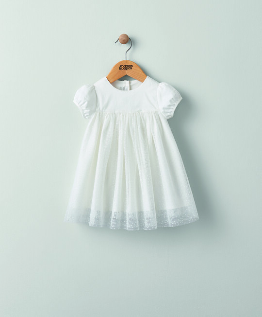 فستان قماش شبكي منقط - أبيض image number 1
