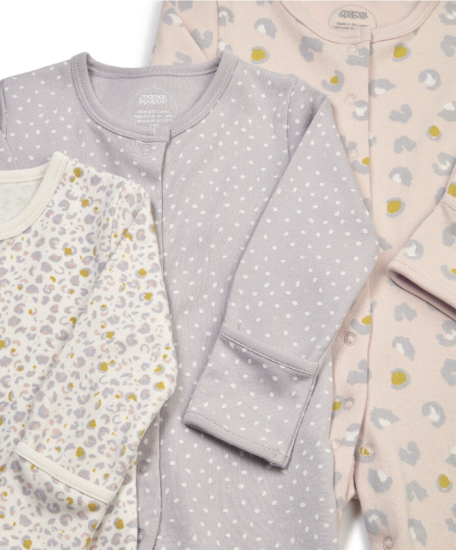 طقم بيجاما قطعة واحدة قطن جيرسيه بنقشة جلد الفهد - 3 قطع image number 2