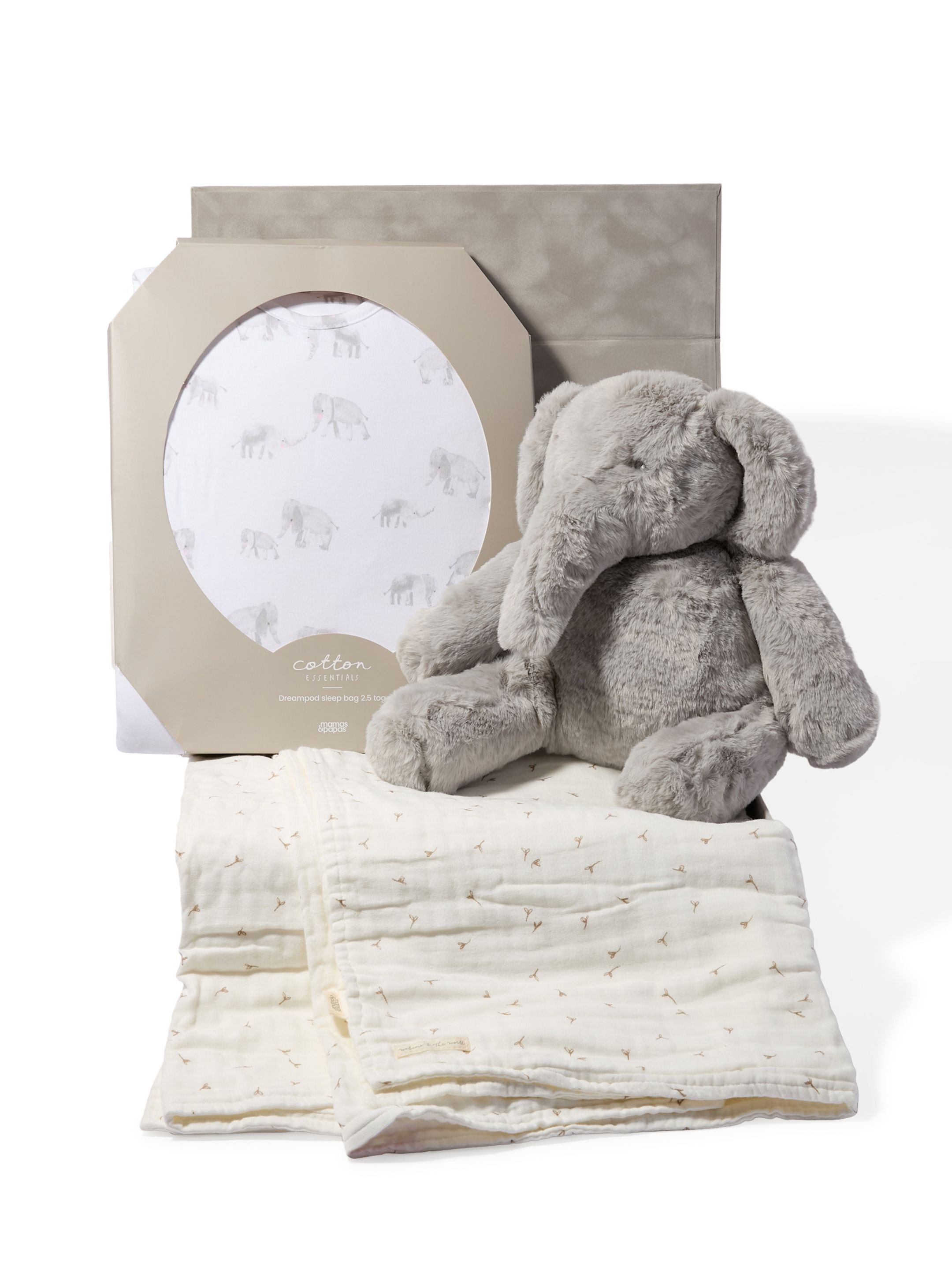 Sleep Gift Set - Elephant Dreampod with Seed Muslin Blanket & Archie Elephant Soft Toy