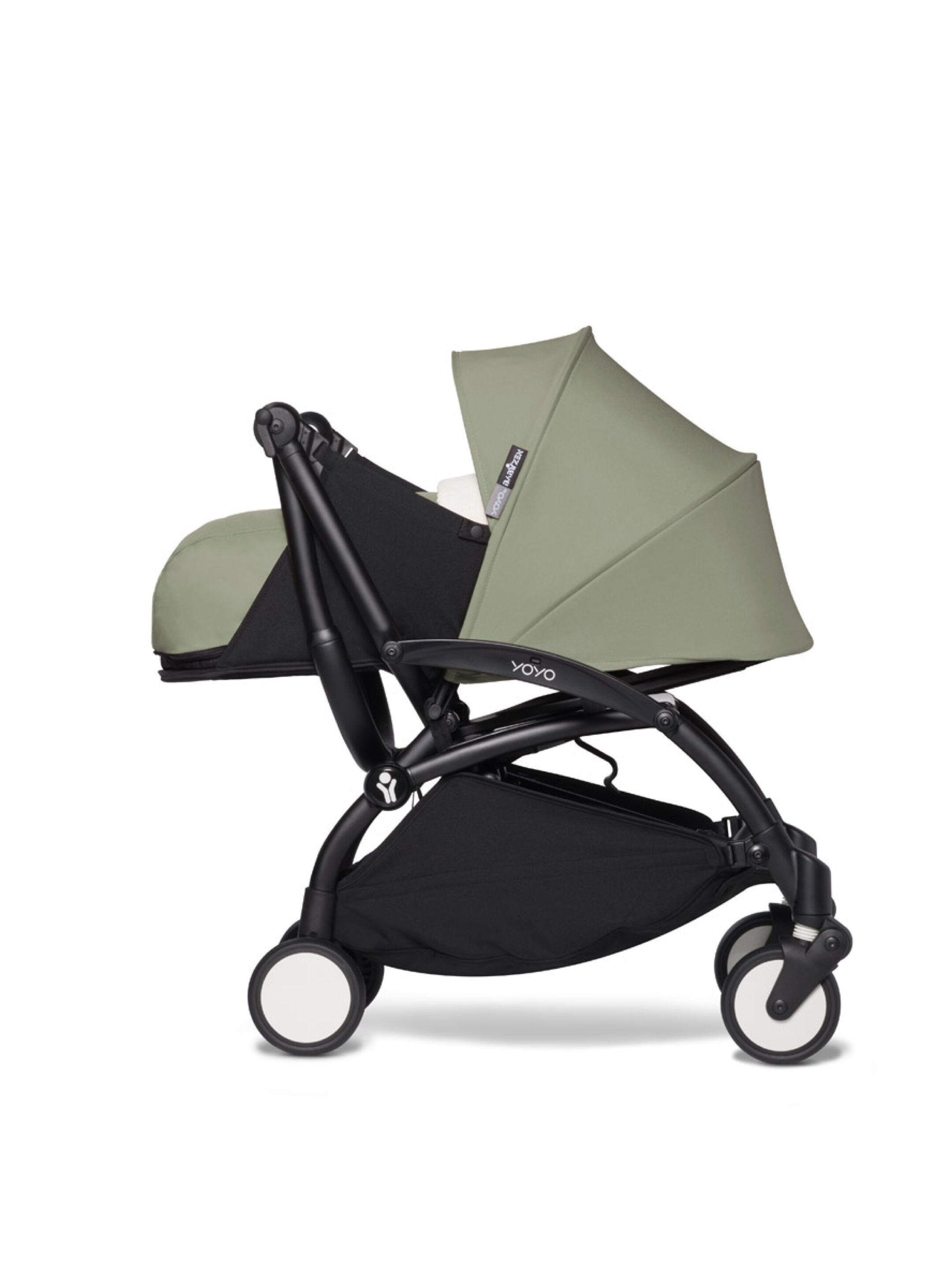 عربة أطفال بيبي زن يويو بهيكل أسود ومجموعة مقعد عربة للأطفال حديثي الولادة أخضر زيتوني image number 3