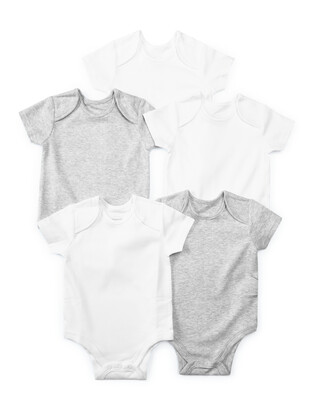 Grey Cotton Short Sleeve Bodysuits 5 Pack